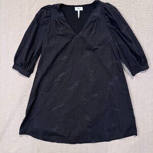 Object Collectors Item Black Jacquard Dress V-Neck Puff Sleeve Size 38 (US 6)